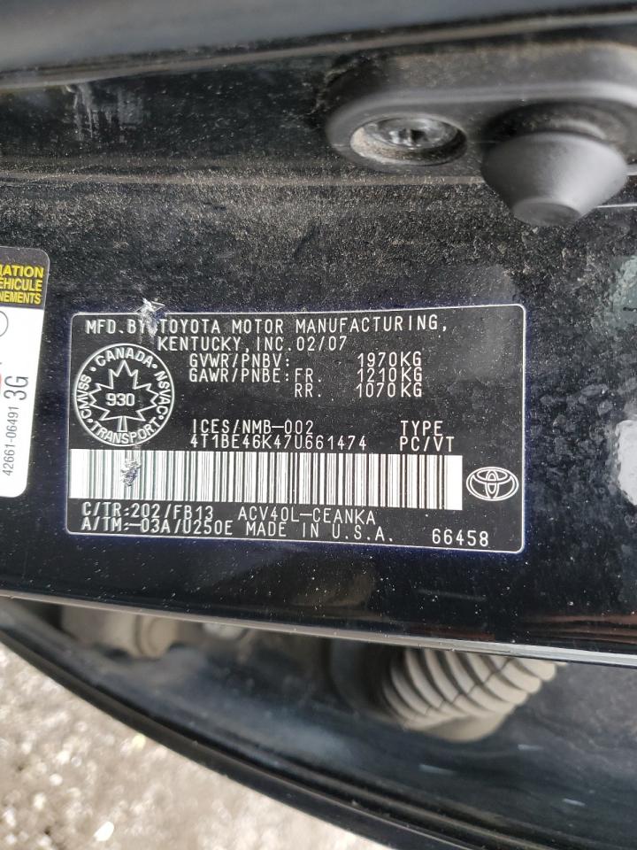 2007 Toyota Camry Ce VIN: 4T1BE46K47U661474 Lot: 58819345