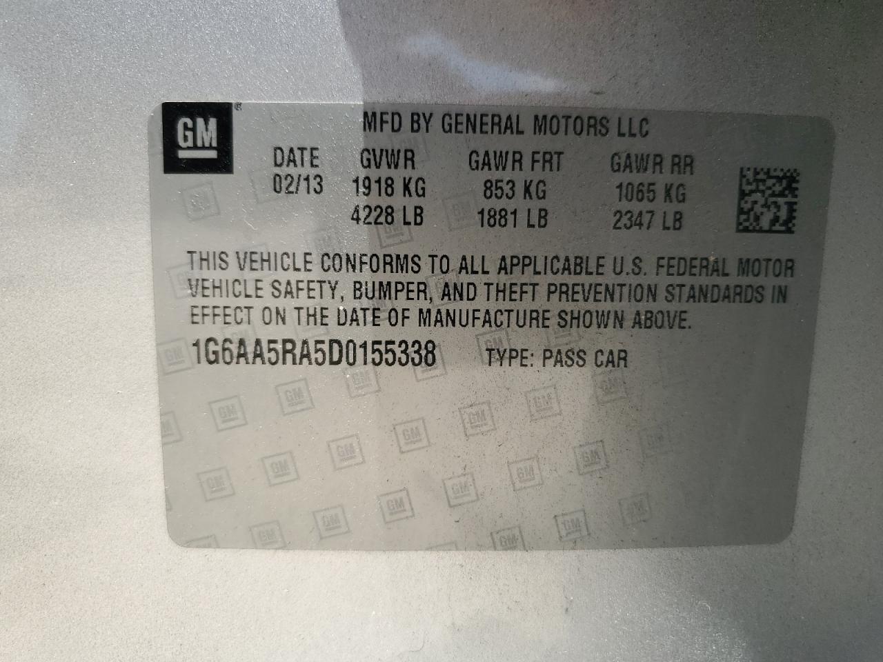 2013 Cadillac Ats VIN: 1G6AA5RA5D0155338 Lot: 57662615
