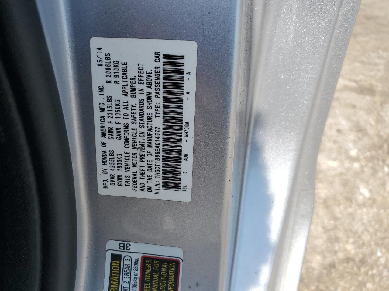 2014 Honda Accord Exl VIN: 1HGCT1B86EA014677 Lot: 67961125