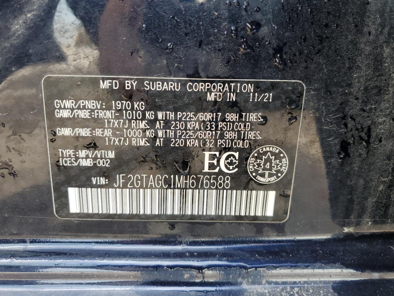 2021 Subaru Crosstrek Premium VIN: JF2GTAGC1MH676588 Lot: 56644115