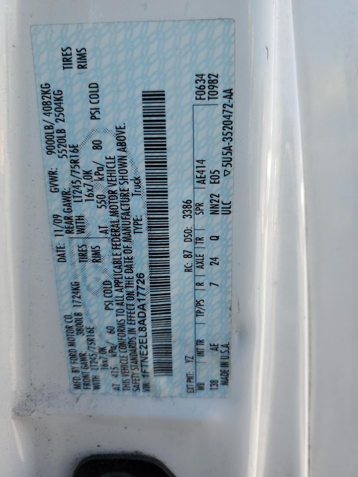 2010 Ford Econoline E250 Van VIN: 1FTNE2EL8ADA17726 Lot: 57453125