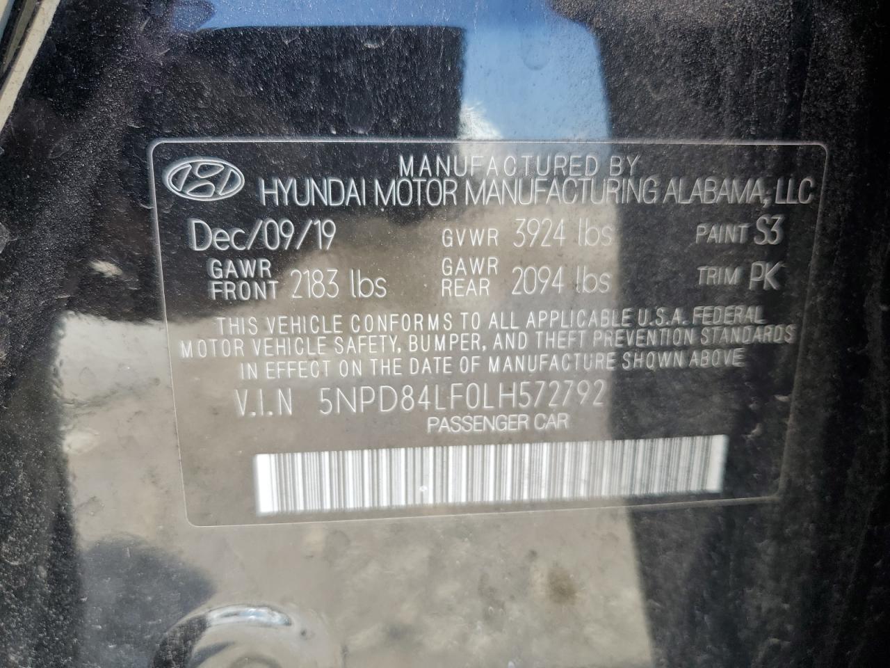 2020 Hyundai Elantra Sel VIN: 5NPD84LF0LH572792 Lot: 55026205