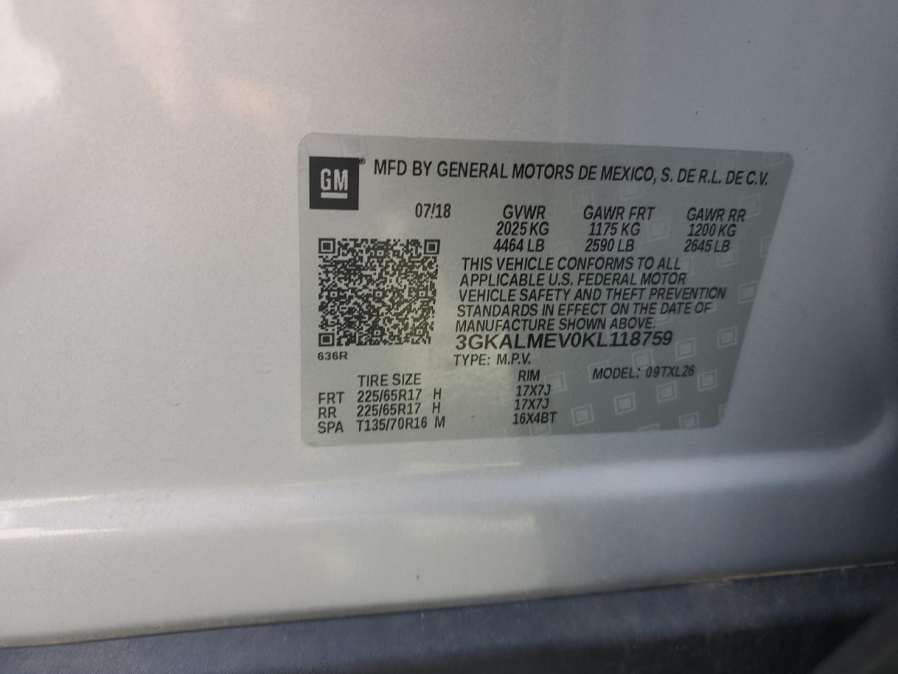 2019 GMC Terrain Sle VIN: 3GKALMEV0KL118759 Lot: 57286175