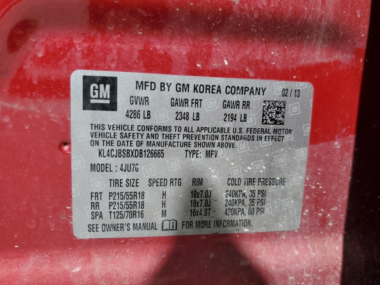 2013 Buick Encore Convenience VIN: KL4CJBSBXDB126665 Lot: 56951145