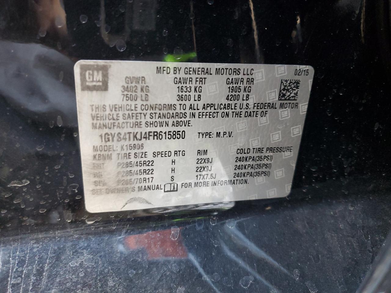 2015 Cadillac Escalade Esv Premium VIN: 1GYS4TKJ4FR615850 Lot: 57126125