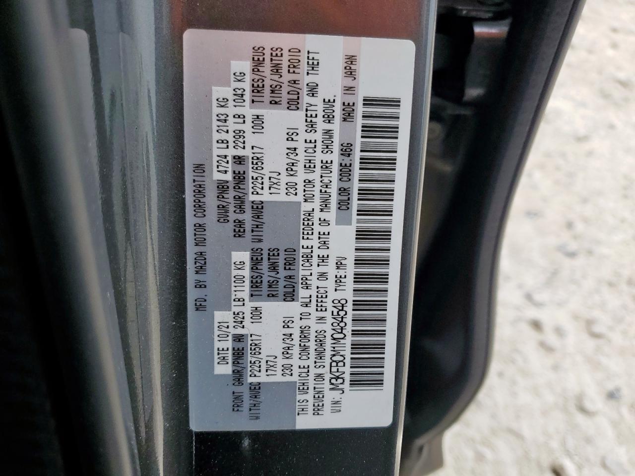 2021 Mazda Cx-5 Touring VIN: JM3KFBCM1M0484548 Lot: 56323435