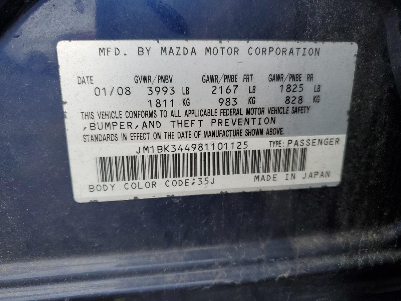 2008 MAZDA MAZDA3 with FRONT END damage, VIN JM1BK344981101125