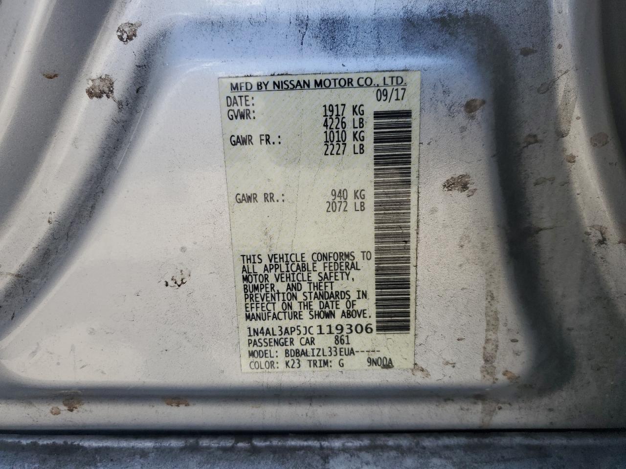 2018 Nissan Altima 2.5 VIN: 1N4AL3AP5JC119306 Lot: 55770925