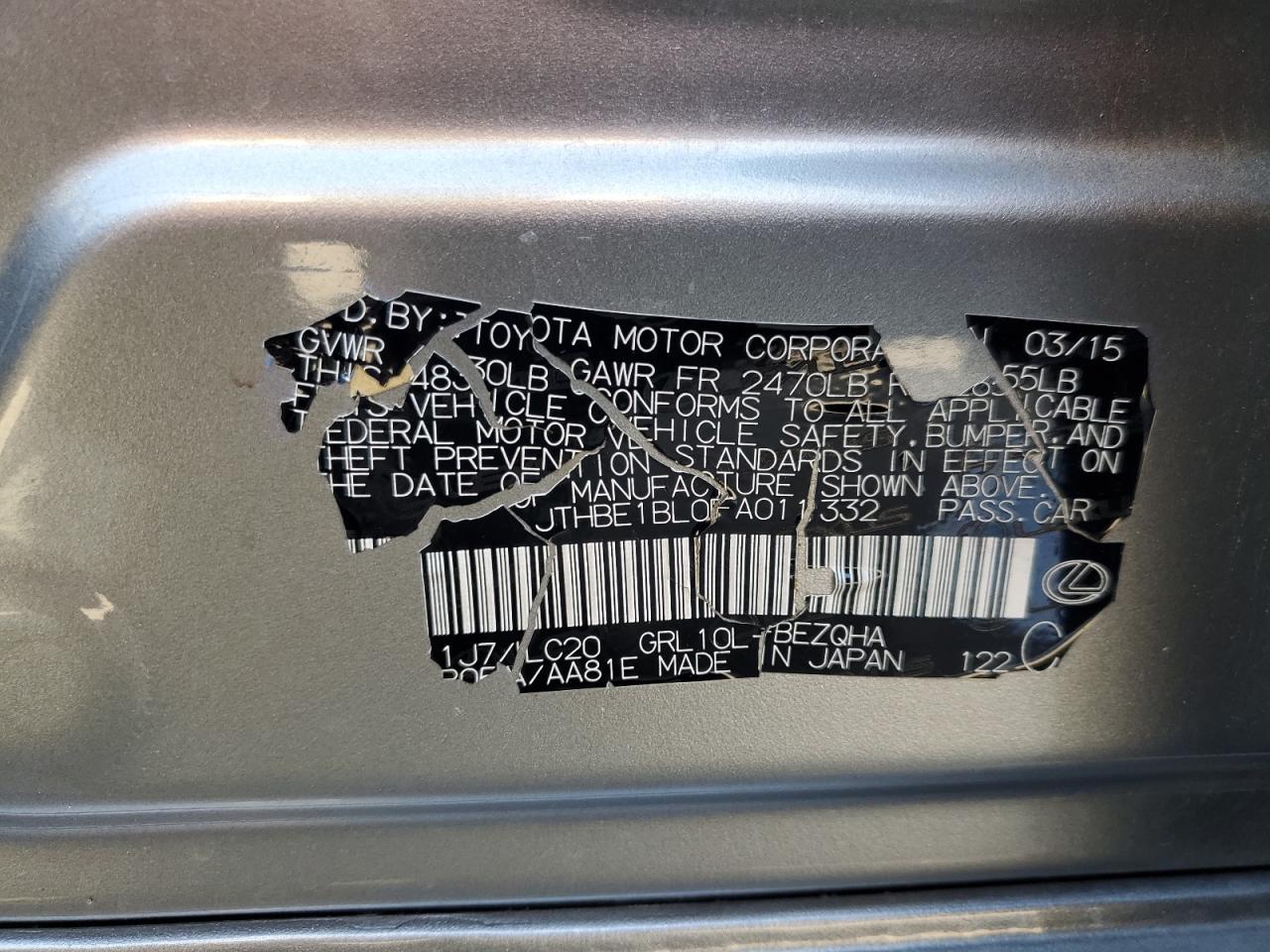 2015 Lexus Gs 350 VIN: JTHBE1BL0FA011332 Lot: 56236755