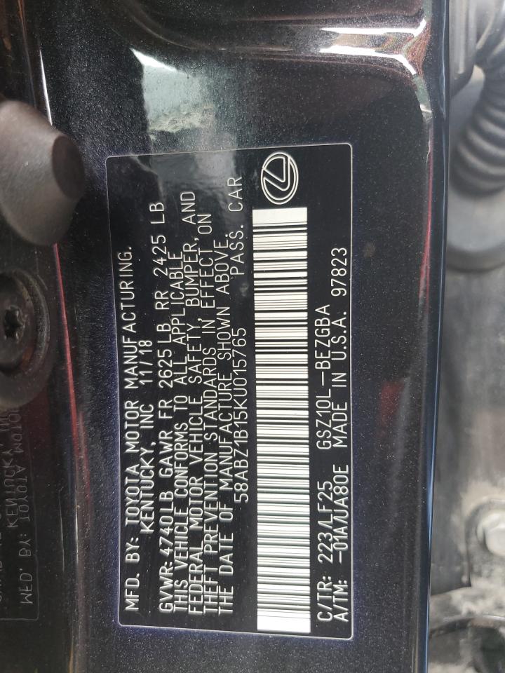 2019 Lexus Es 350 VIN: 58ABZ1B15KU015765 Lot: 57992035