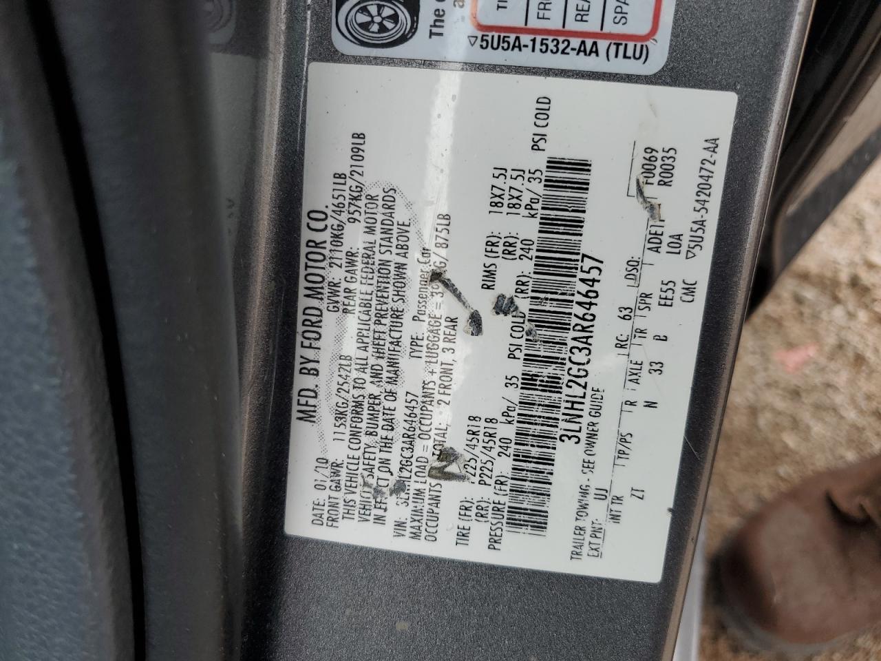 2010 Lincoln Mkz VIN: 3LNHL2GC3AR646457 Lot: 56221195