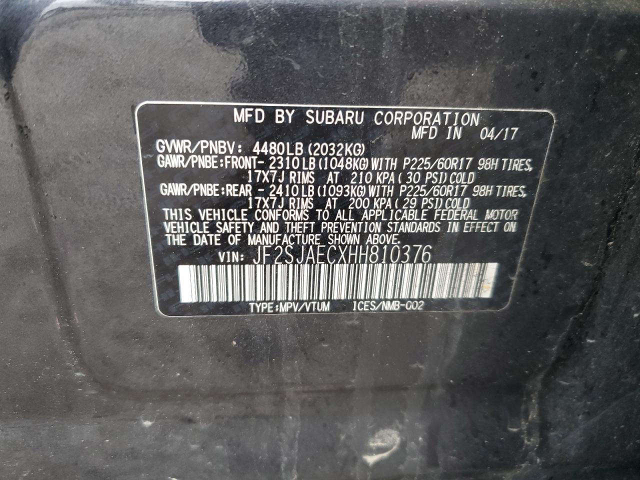 2017 Subaru Forester 2.5I Premium VIN: JF2SJAECXHH810376 Lot: 56698945
