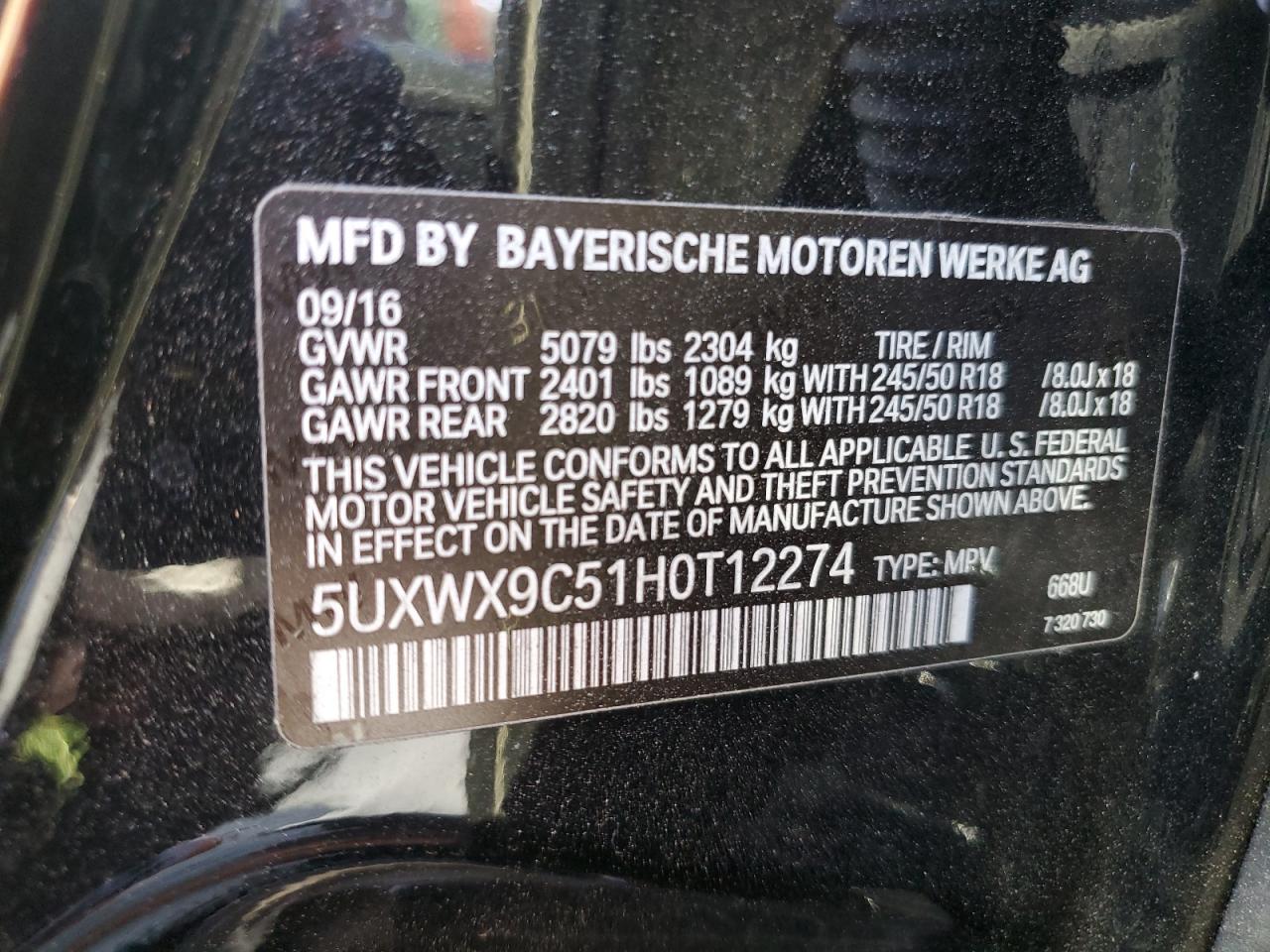 2017 BMW X3 xDrive28I VIN: 5UXWX9C51H0T12274 Lot: 57178615