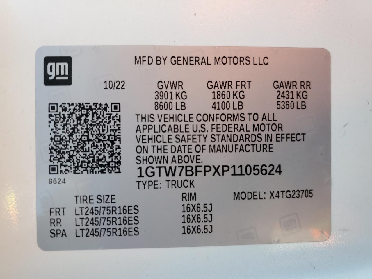 2023 GMC Savana G2500 VIN: 1GTW7BFPXP1105624 Lot: 57222205