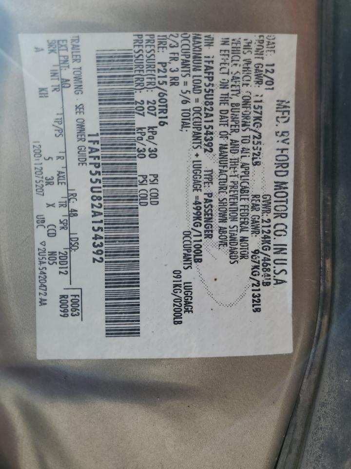 2002 Ford Taurus Ses VIN: 1FAFP55U82A154392 Lot: 57880165