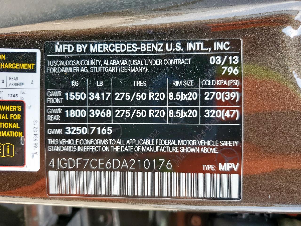2013 Mercedes-Benz Gl 450 4Matic VIN: 4JGDF7CE6DA210176 Lot: 57458065