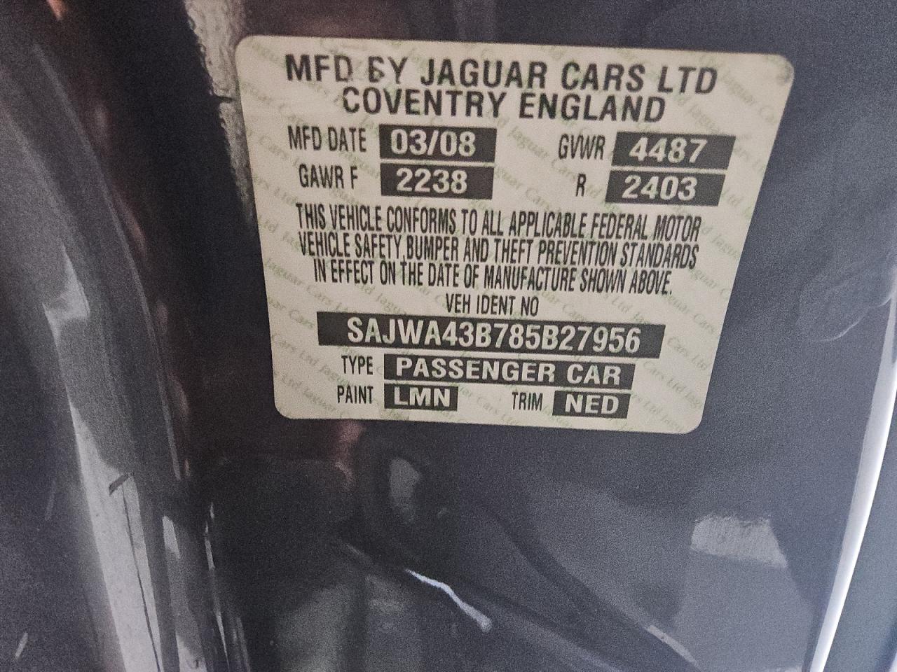 2008 Jaguar Xk VIN: SAJWA43B785B27956 Lot: 58368555