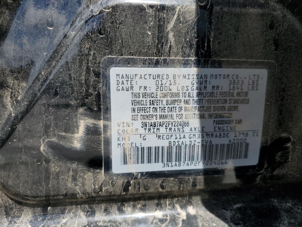 2015 Nissan Sentra S VIN: 3N1AB7AP2FY224066 Lot: 56968245