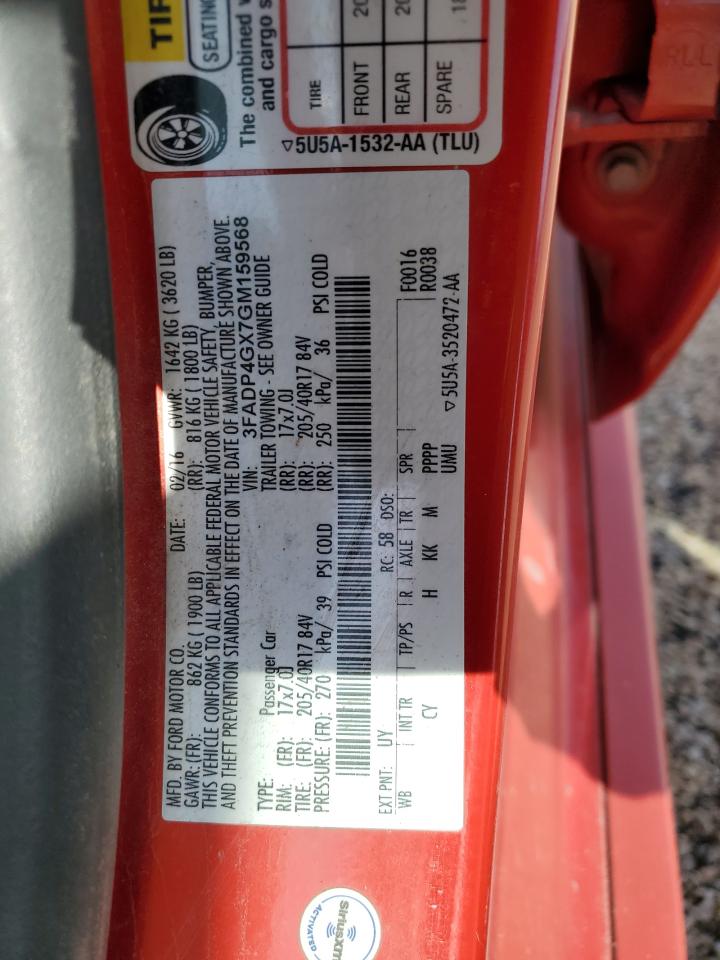 2016 Ford Fiesta St VIN: 3FADP4GX7GM159568 Lot: 57076615