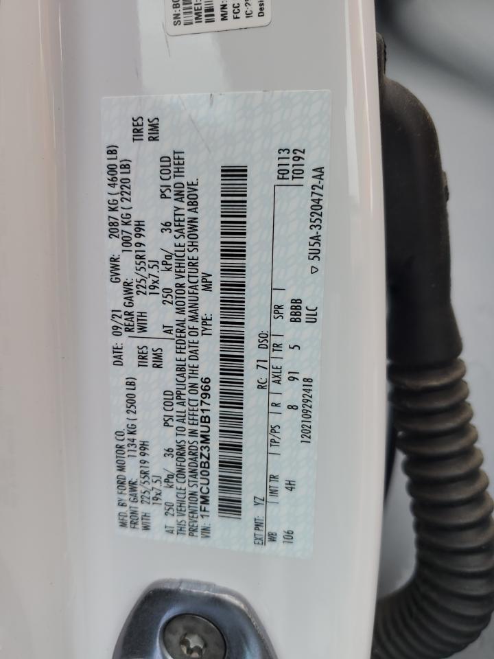 2021 Ford Escape Se VIN: 1FMCU0BZ3MUB17966 Lot: 56936405