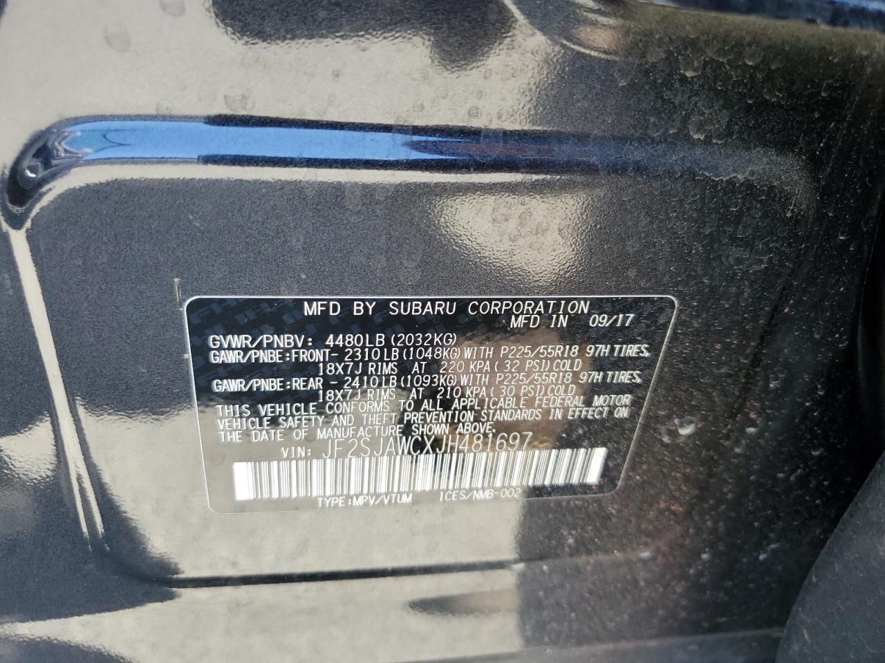 2018 Subaru Forester 2.5I Touring VIN: JF2SJAWCXJH481697 Lot: 56571265