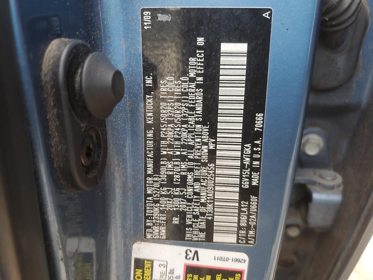 2009 Toyota Venza VIN: 4T3BK11A09U025456 Lot: 55720655