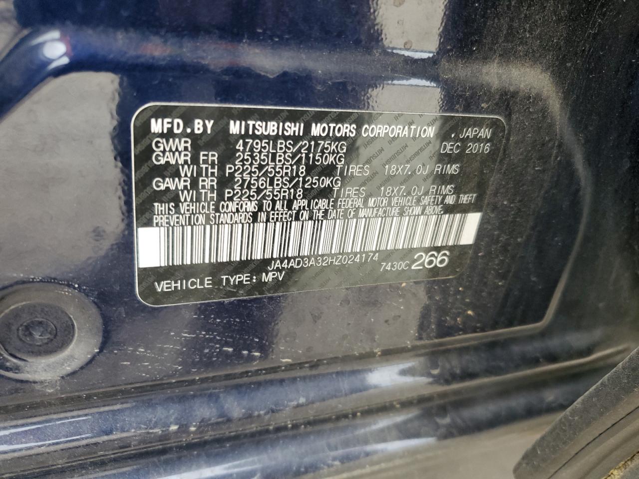 2017 Mitsubishi Outlander Se VIN: JA4AD3A32HZ024174 Lot: 57321055