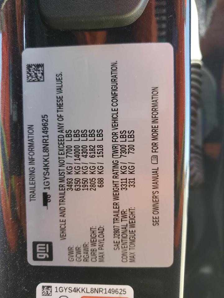 2022 Cadillac Escalade Esv Premium Luxury VIN: 1GYS4KKL8NR149625 Lot: 56782135