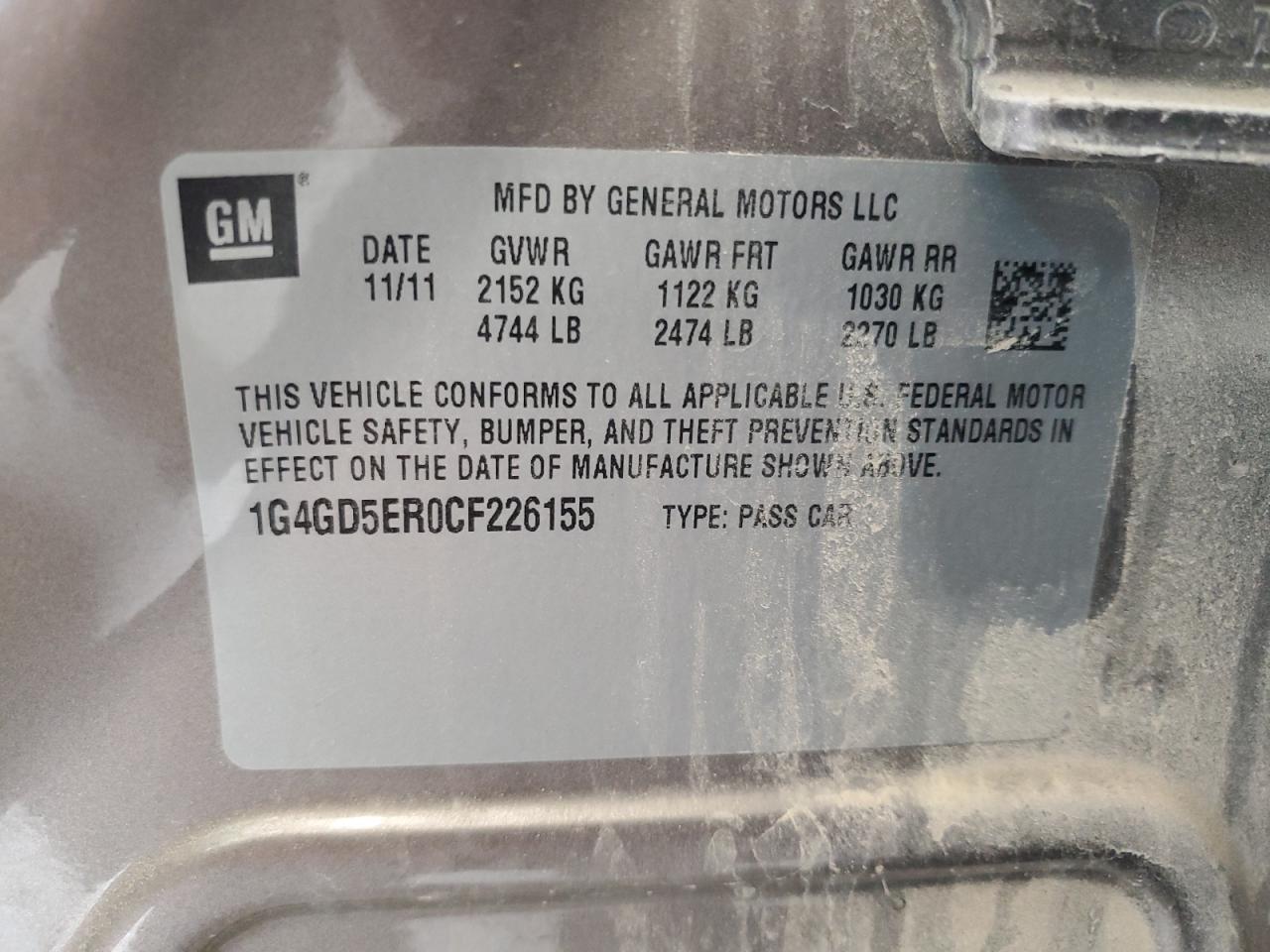 2012 Buick Lacrosse Premium VIN: 1G4GD5ER0CF226155 Lot: 56890035