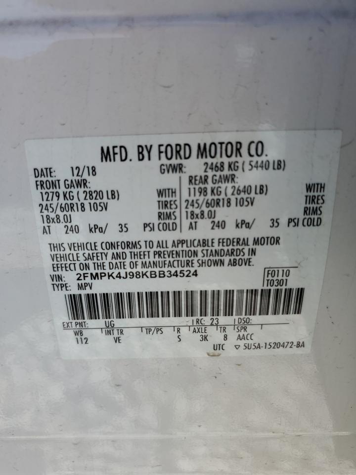 2019 Ford Edge Sel VIN: 2FMPK4J98KBB34524 Lot: 57313615