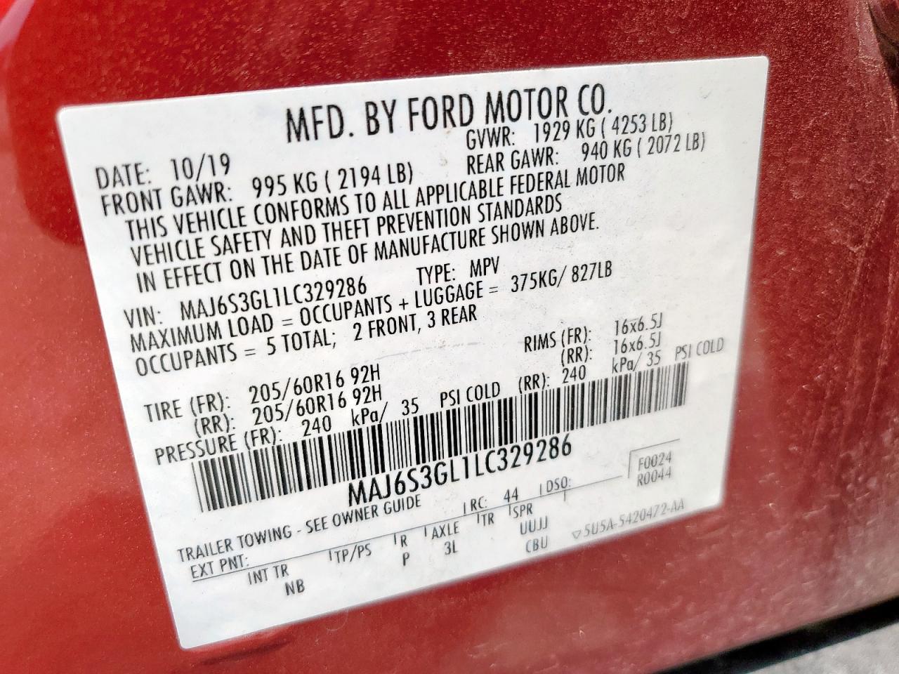2020 Ford Ecosport Se VIN: MAJ6S3GL1LC329286 Lot: 56672555