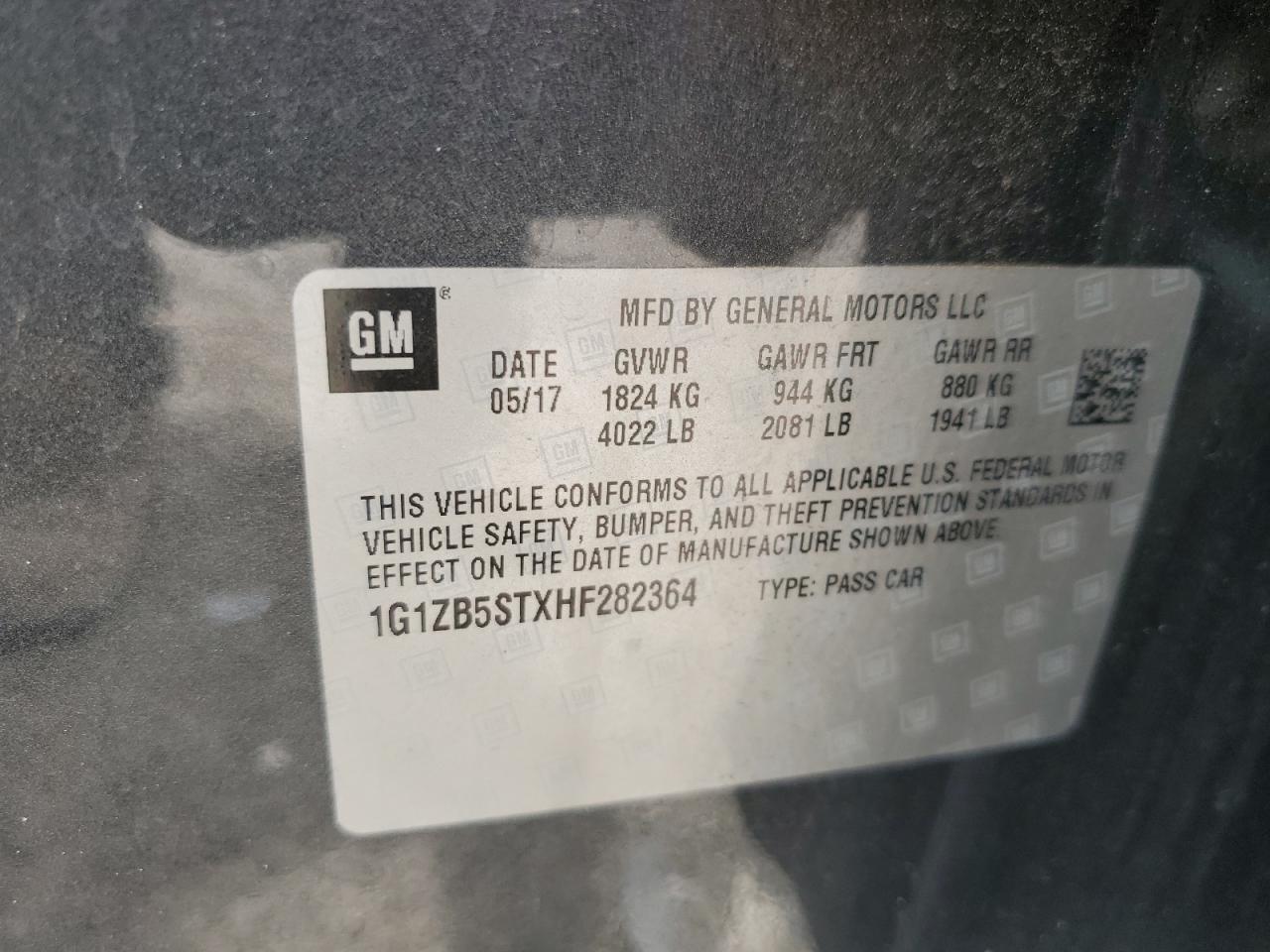 2017 Chevrolet Malibu Ls VIN: 1G1ZB5STXHF282364 Lot: 56886935