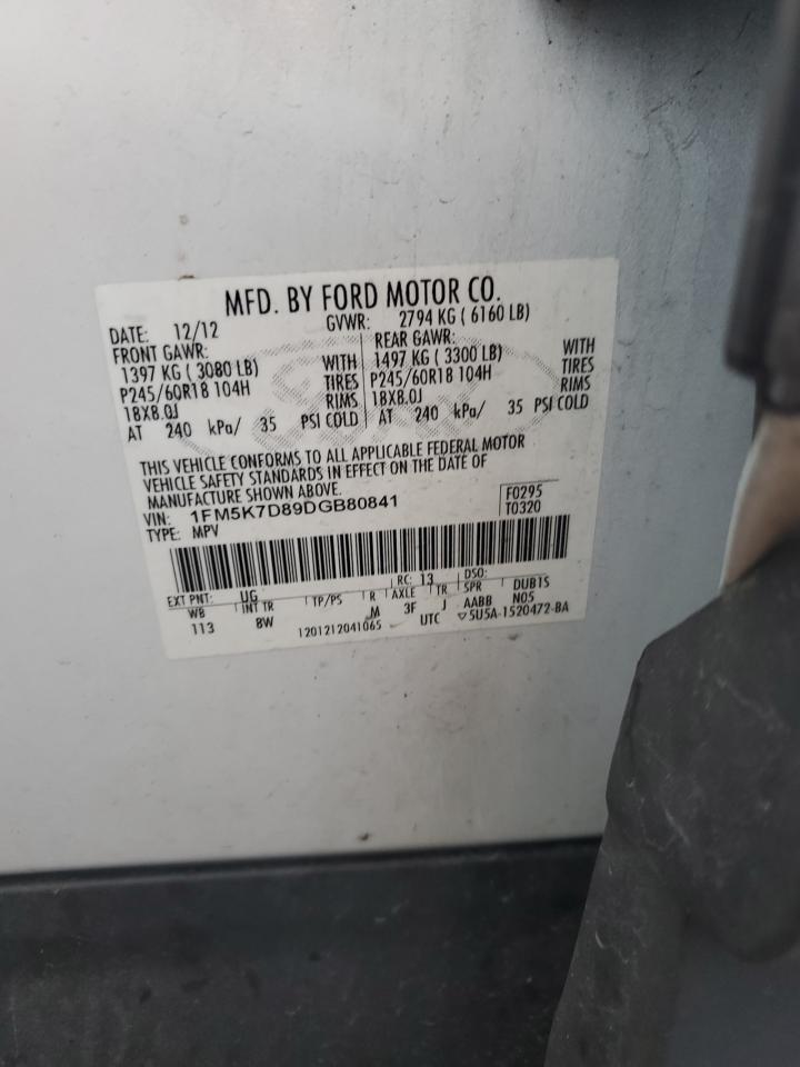 2013 Ford Explorer Xlt VIN: 1FM5K7D89DGB80841 Lot: 56505275