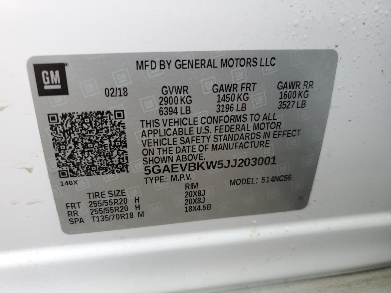 2018 Buick Enclave Premium VIN: 5GAEVBKW5JJ203001 Lot: 57300785