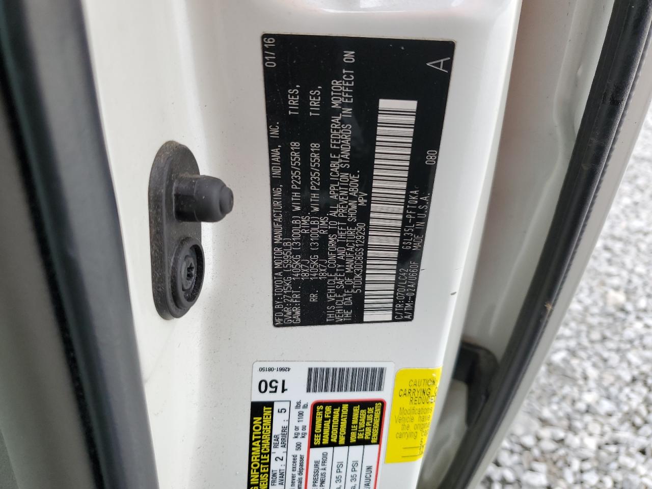 2016 Toyota Sienna Xle VIN: 5TDDK3DC8GS129290 Lot: 57039465
