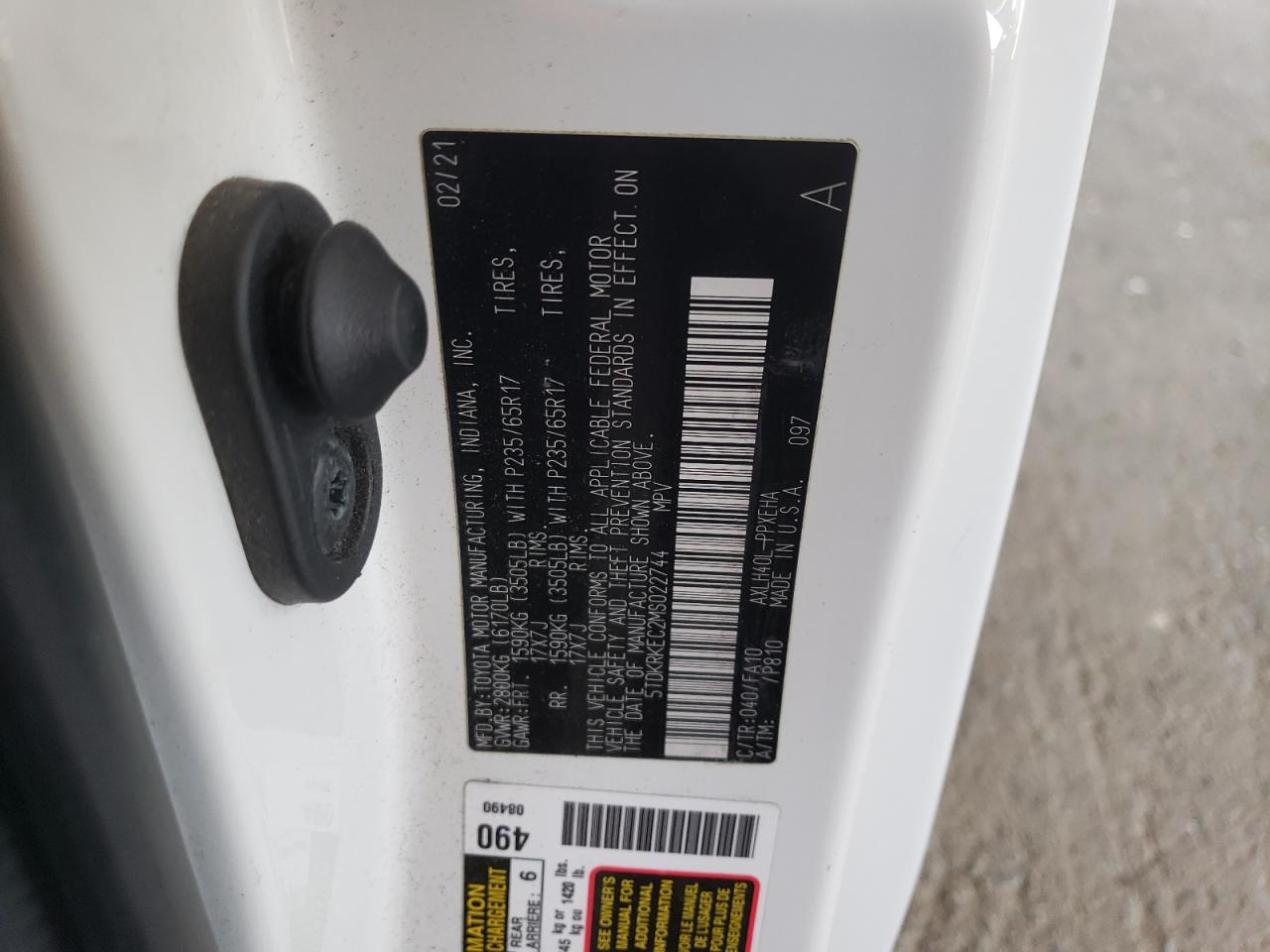 2021 Toyota Sienna Le VIN: 5TDKRKEC2MS022744 Lot: 57274815