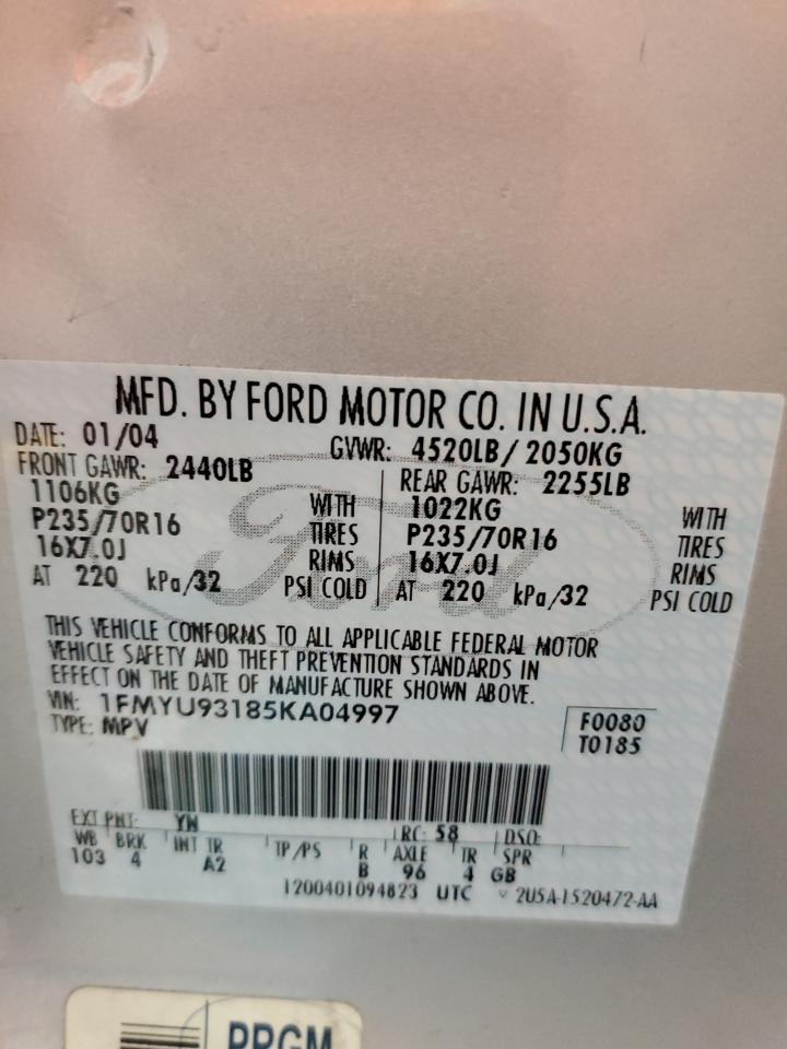 2005 Ford Escape Xlt VIN: 1FMYU93185KA04997 Lot: 57153325