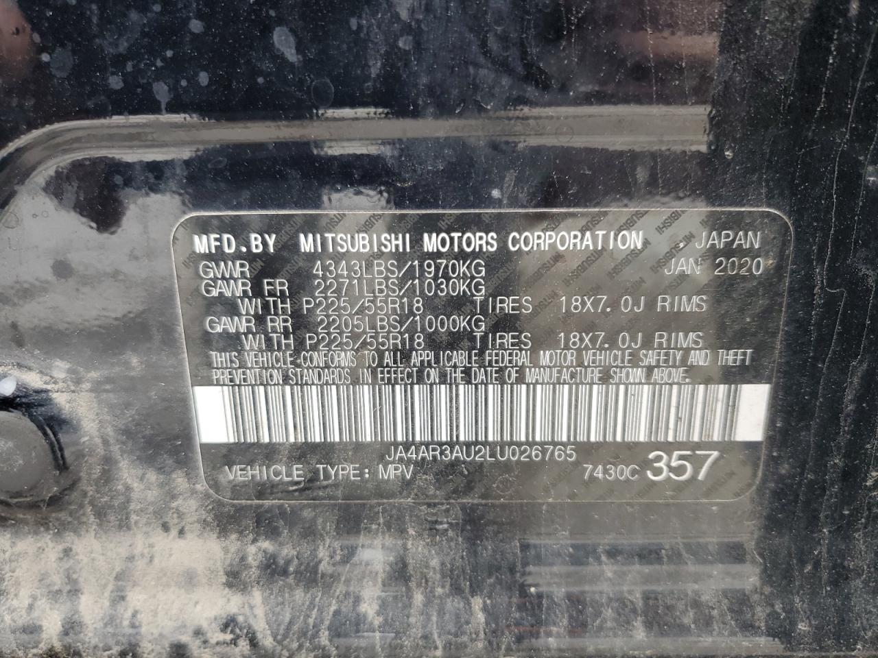 2020 Mitsubishi Outlander Sport Es VIN: JA4AR3AU2KU006207 Lot: 58154925