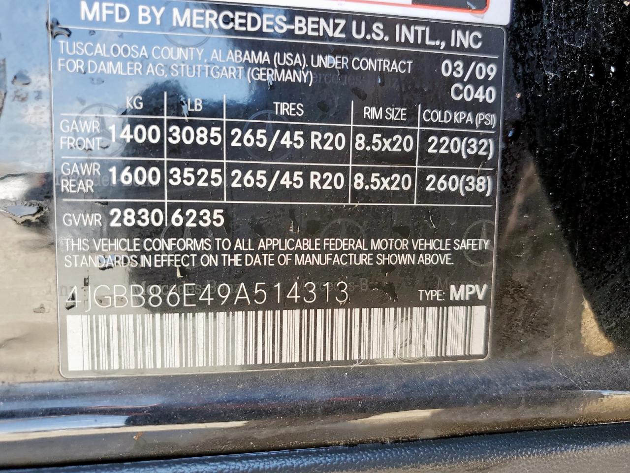 2009 Mercedes-Benz Ml 350 VIN: 4JGBB86E49A514313 Lot: 55292215