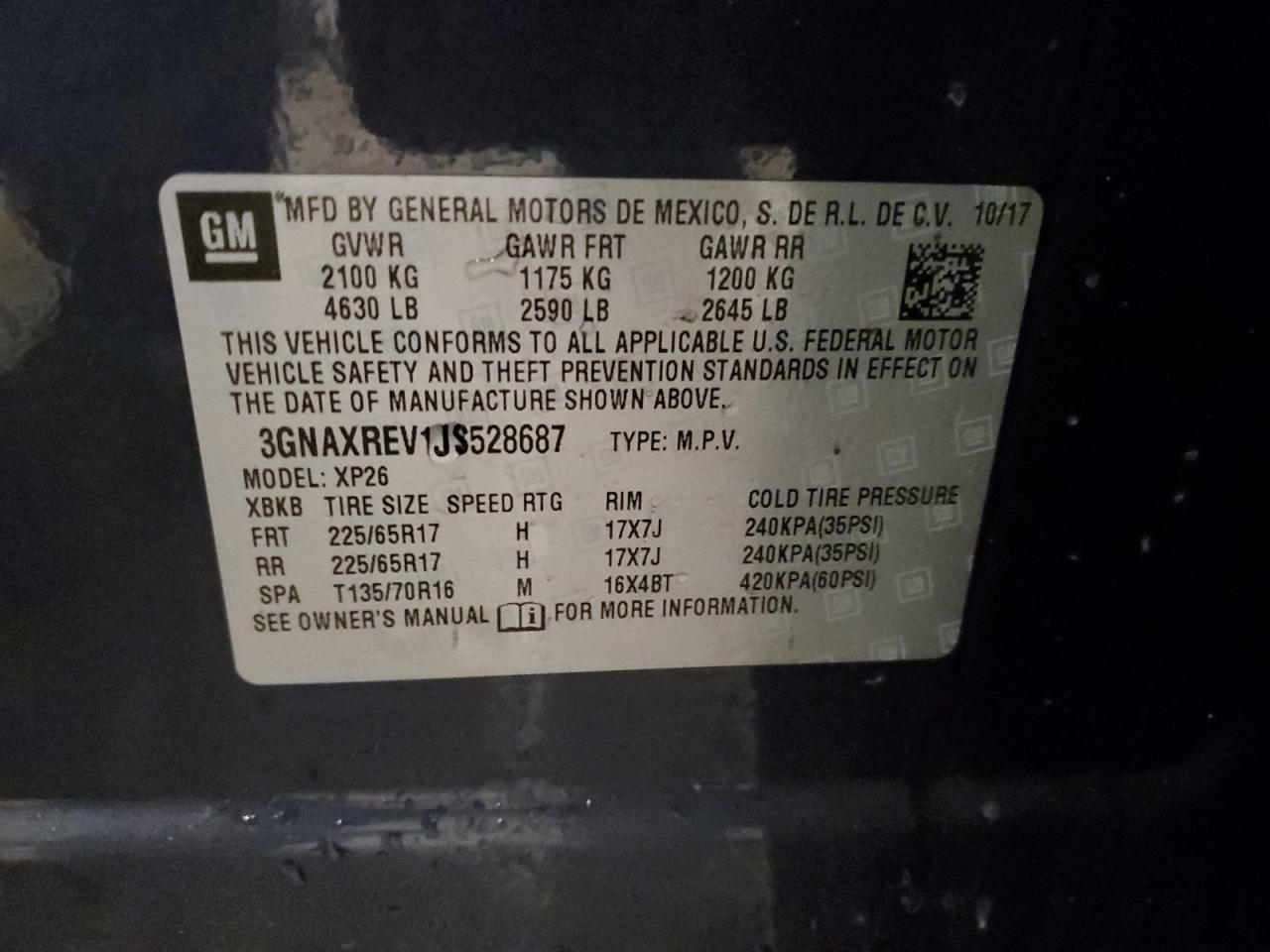 2018 Chevrolet Equinox Ls VIN: 3GNAXREV1JS528687 Lot: 55323125