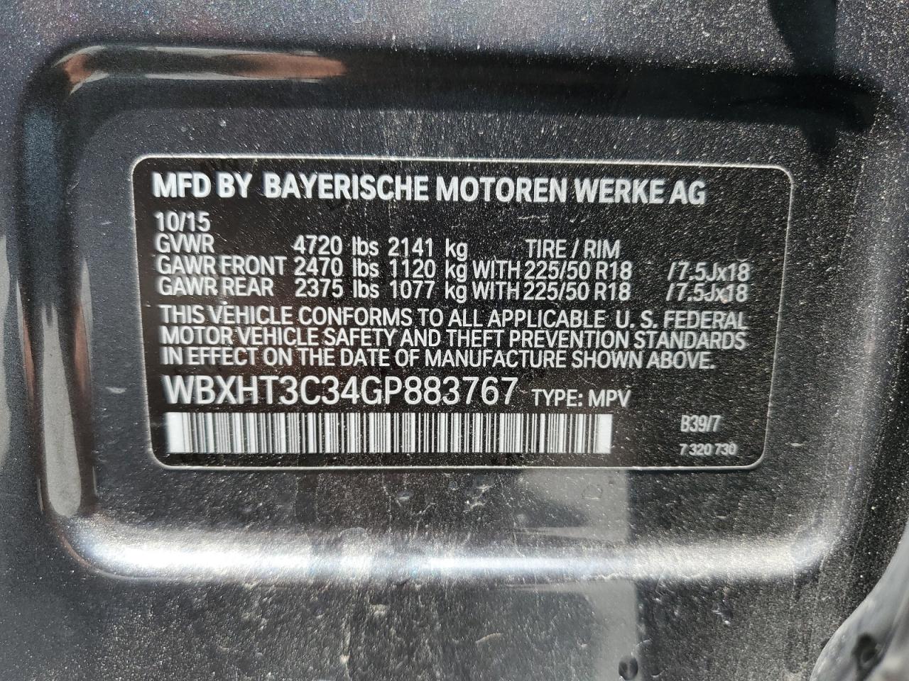 2016 BMW X1 xDrive28I VIN: WBXHT3C34GP883767 Lot: 56708375