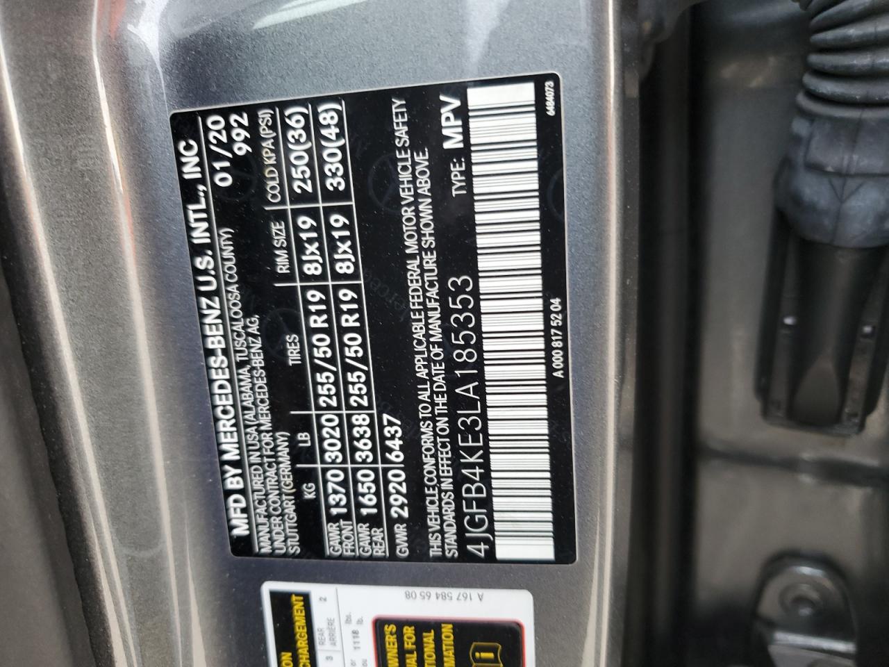2020 Mercedes-Benz Gle 350 4Matic VIN: 4JGFB4KE3LA185353 Lot: 56435045