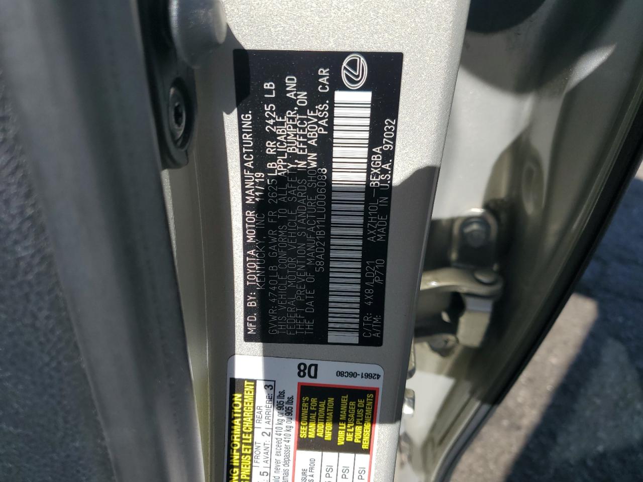 2020 Lexus Es 300H VIN: 58AD21B11LU006088 Lot: 56493525