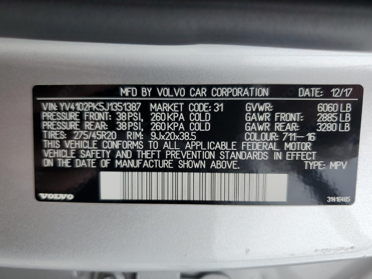 2018 Volvo Xc90 T5 VIN: YV4102PK5J1351387 Lot: 56672625