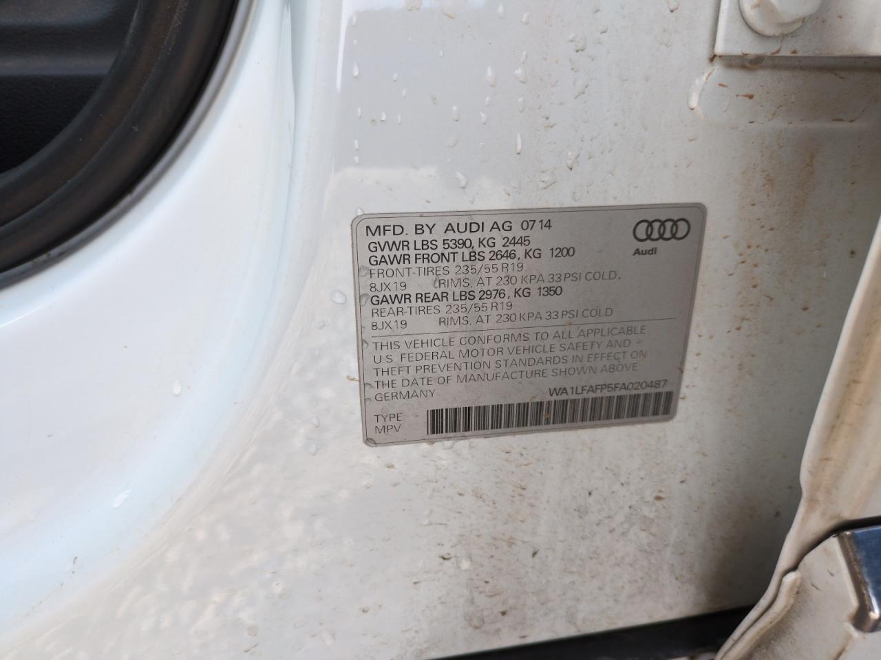 2015 Audi Q5 Premium Plus VIN: WA1LFAFP5FA020487 Lot: 56235525