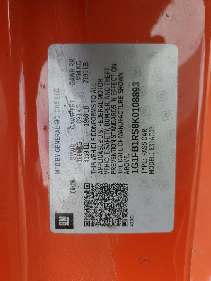 2019 Chevrolet Camaro Ls VIN: 1G1FB1RS8K0108893 Lot: 55859075