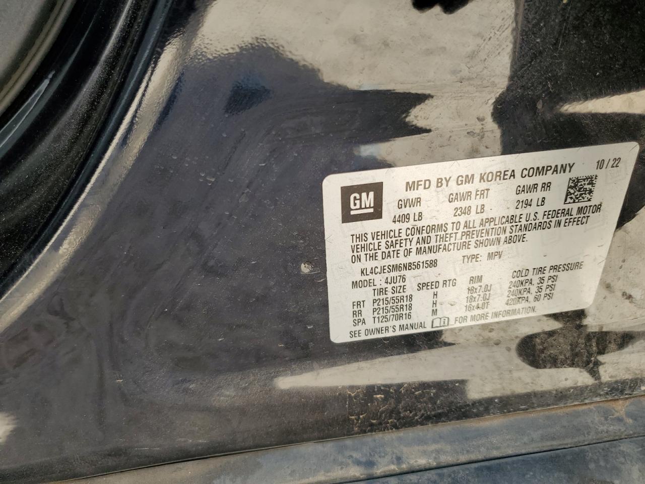 2022 Buick Encore Preferred VIN: KL4CJESM6NB561588 Lot: 56660665