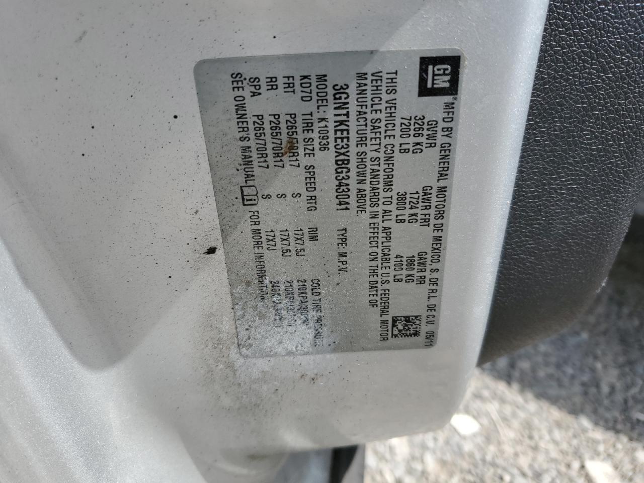 2011 Chevrolet Avalanche Ls VIN: 3GNTKEE3XBG343041 Lot: 55330575
