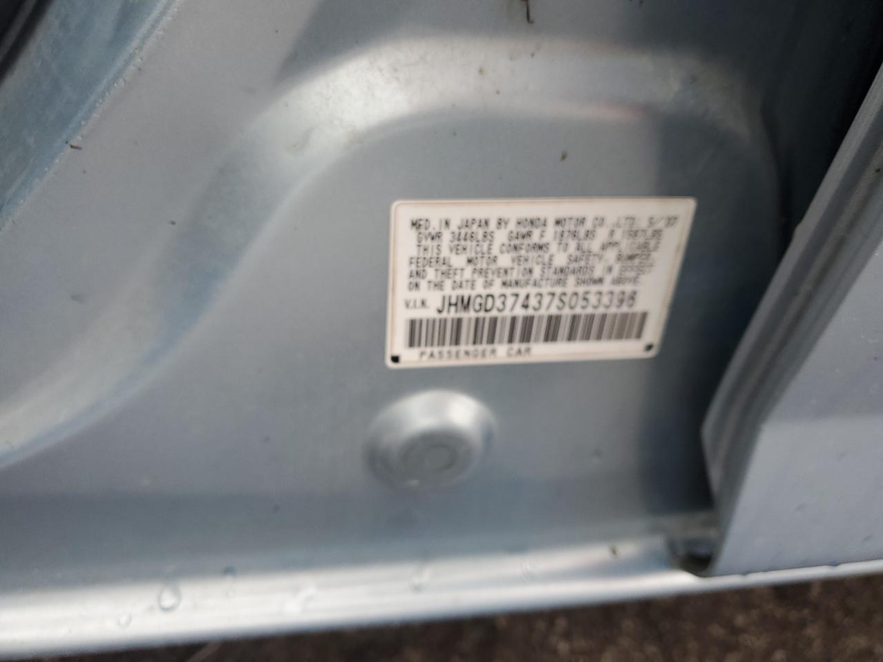 2007 Honda Fit VIN: JHMGD37437S053396 Lot: 53168395