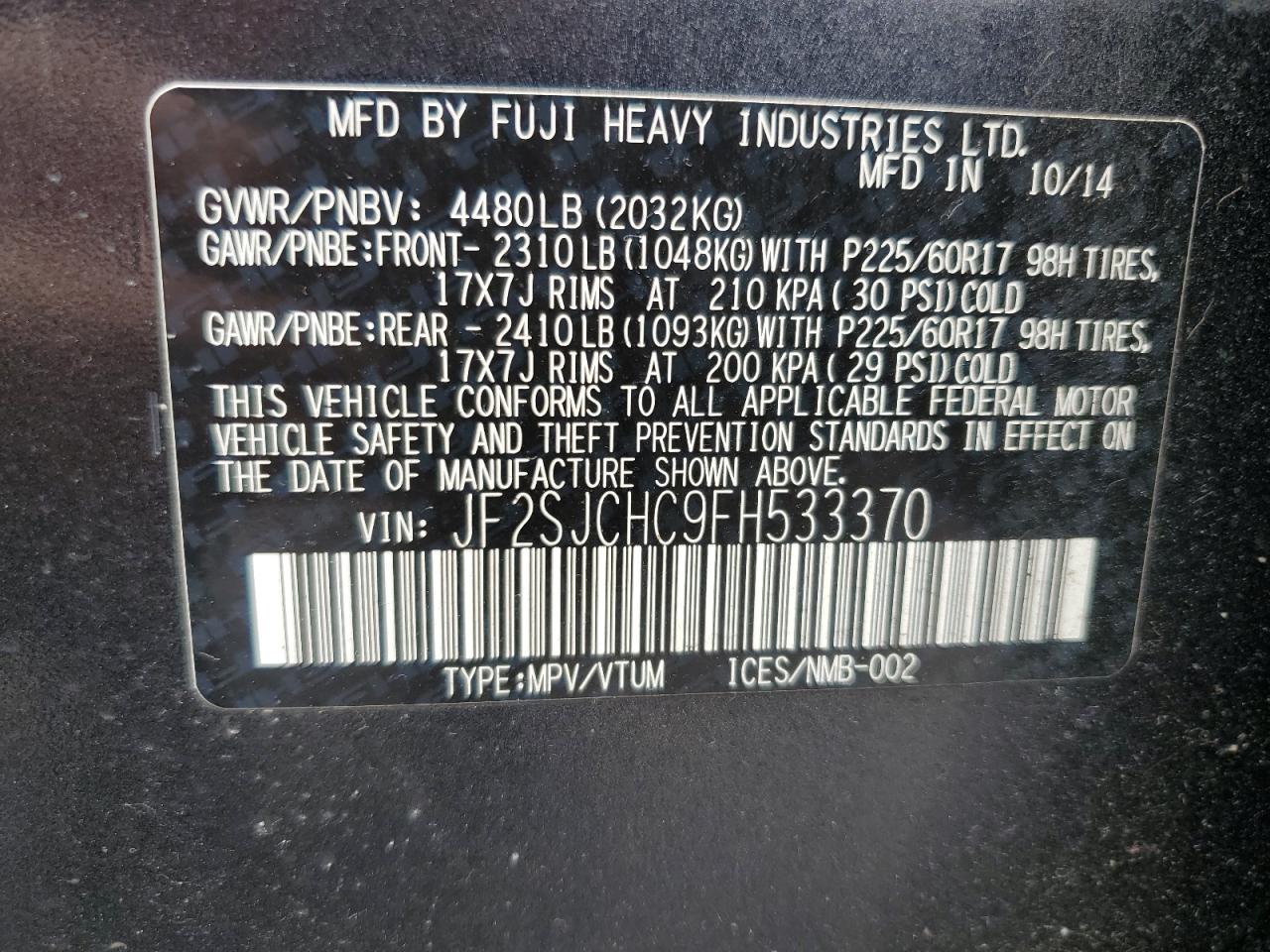 2015 Subaru Forester 2.5I Limited VIN: JF2SJCHC9FH533370 Lot: 55947255